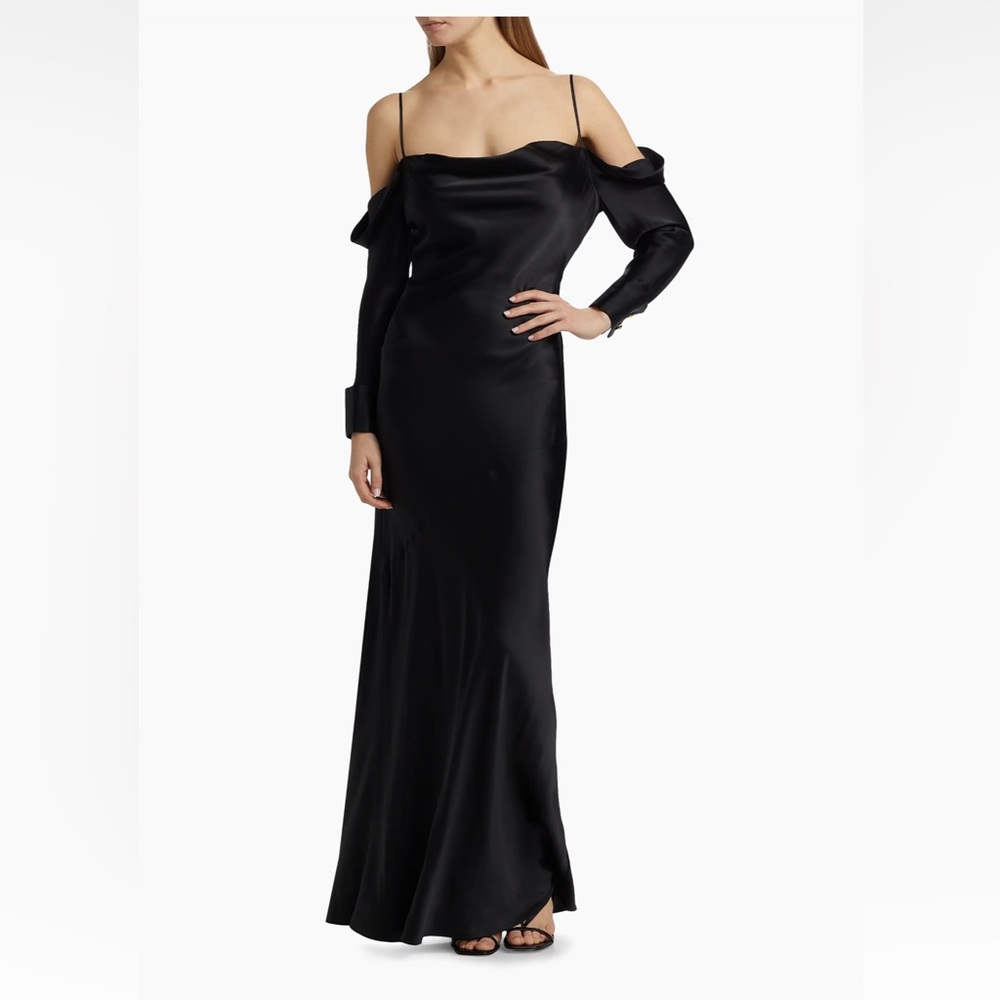 NWT L'AGENCE Melly French Cuff Off Shoulder 100% Silk Dress Maxi Cocktail Dress - Picture 6 of 15